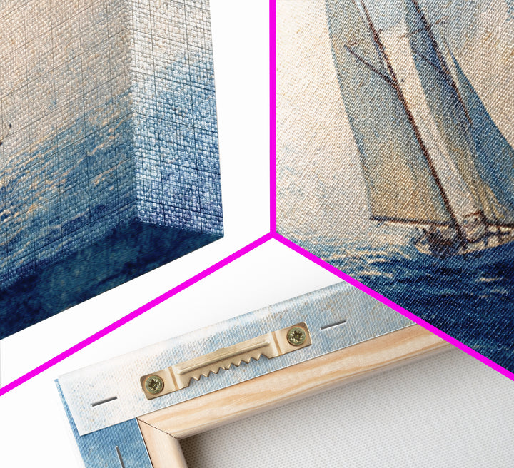 Sailboat Leaning into Wind on Blue Water Framed Canvas Print, Nautical Art, Room Decor, Coastal Decor, Fine Art, Harbor, NAU-3x2-77