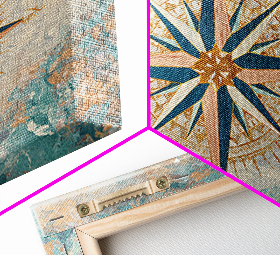 Nautical Star Compass Rose Framed Canvas Print, Nautical Art, Beach Print, Coastal Decor, Fine Art, Harbor, Luxury Decor, NAU-3x2-90