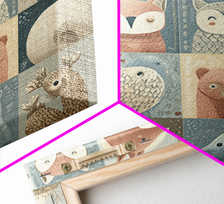 Woodland Animal Parade Framed Canvas Print, Nursery Decor, Wall Light, Fine Art, Nursery, Statement Artwork, Boho Decor, NDE-1x1-2