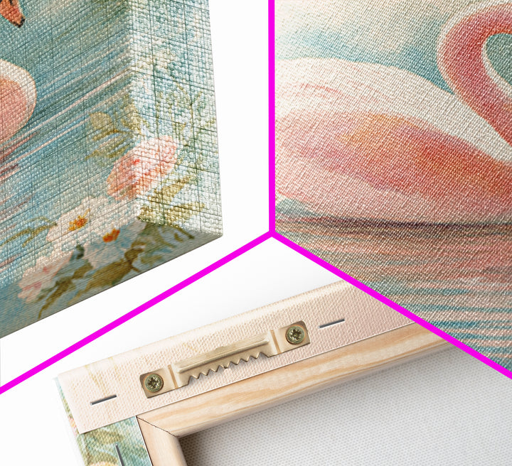 Pink Swan on Calm Pond Framed Canvas Print, Nursery Decor, Boho Decor, Oil Painting, Nursery, Nursery Wall Art, Framed Wall Art, NDE-1x1-37