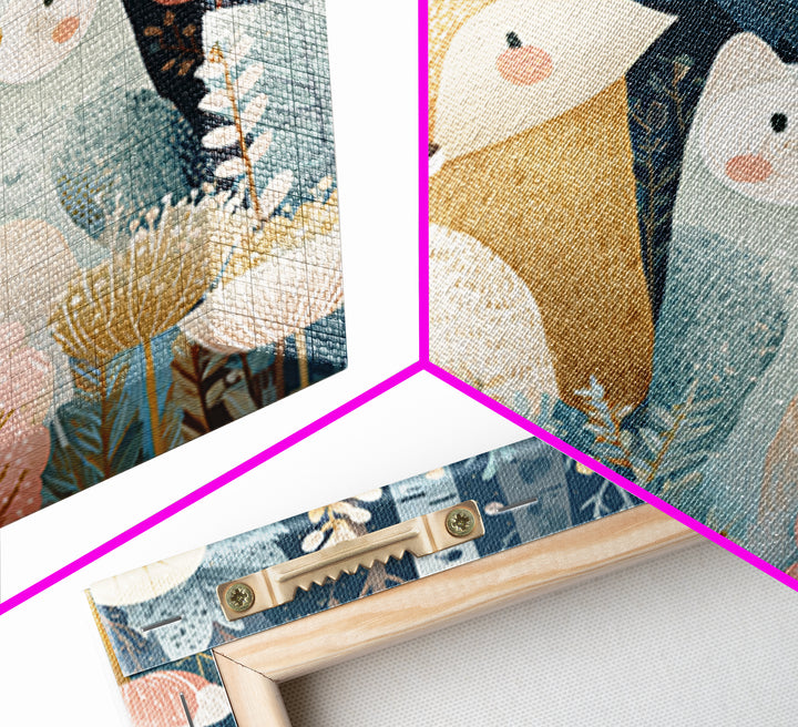 Fox and Owl Friends Framed Canvas Print, Nursery Decor, Gallery Decor, Fine Art, Nursery, Wall Art, Home Decor, Wall Decor, NDE-1x1-62