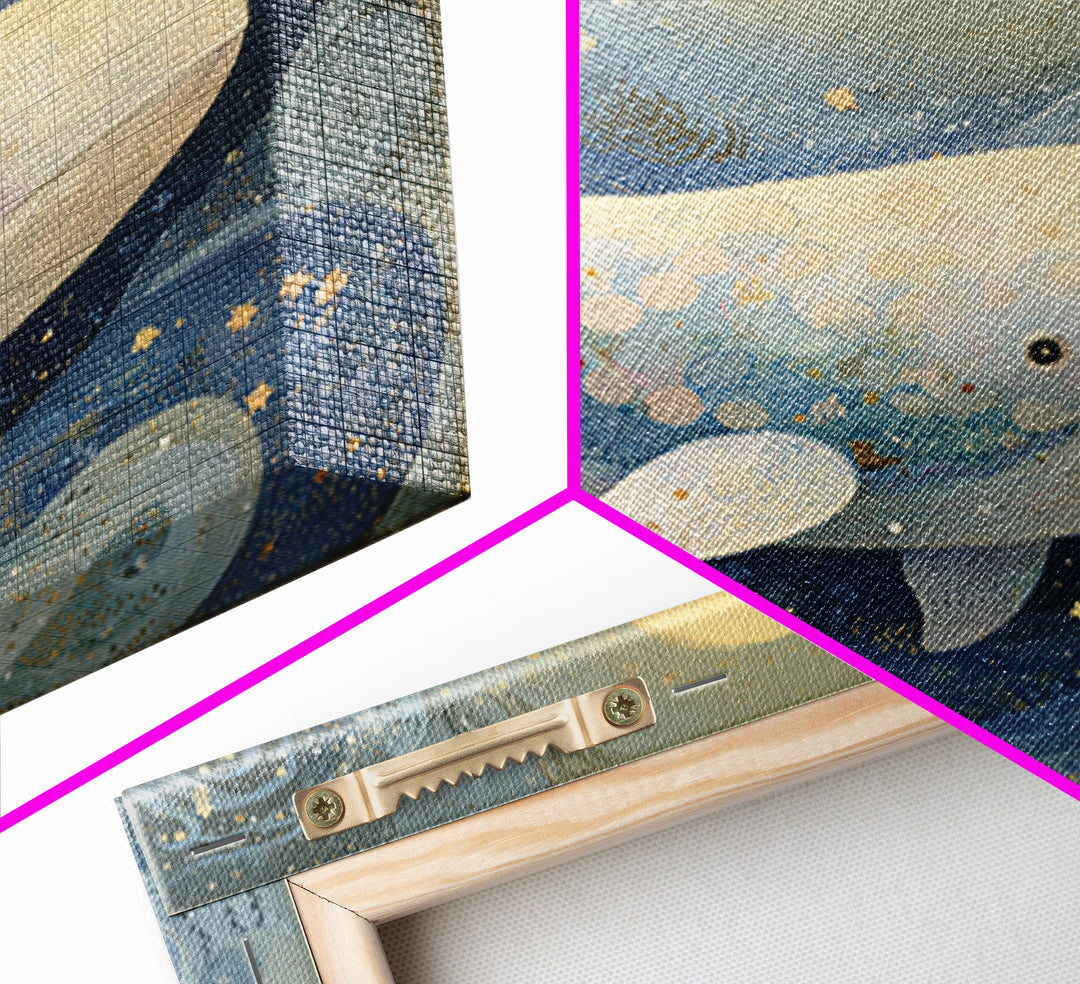 Baby Whale Swimming Through Stars Framed Canvas Print, Nursery Decor, Fine Art Print, Fine Art, Nursery, Printable Wall Art, NDE-1x1-80