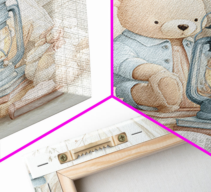 Storybook Bear with Little Lantern Canvas Print, Nursery Decor, Art Print, Fine Art, Nursery, Woodland Nursery Decor, NDE-1x1-81