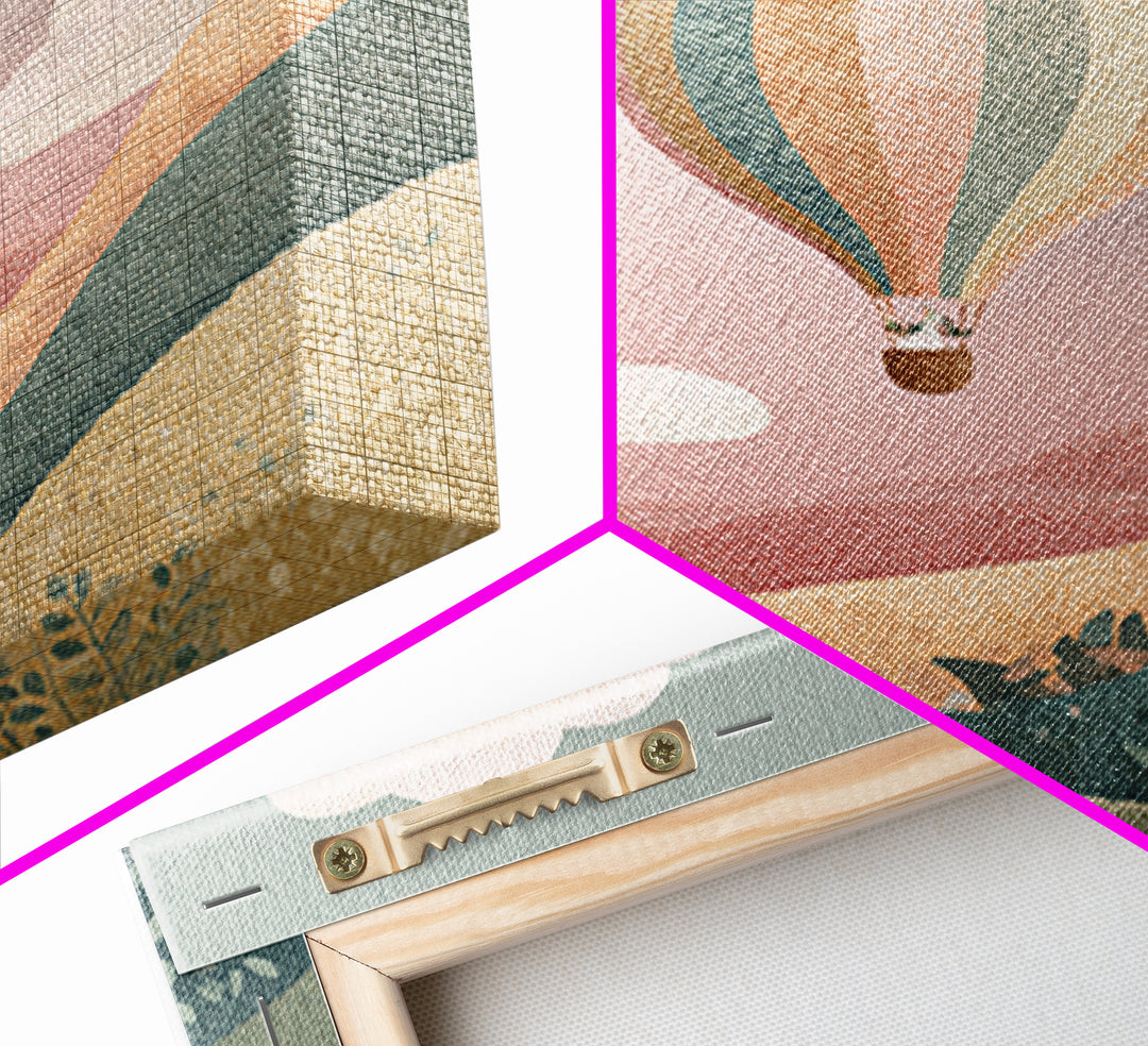 Hot Air Balloon Drifting Framed Canvas Print, Nursery Decor, Kids Wall Art, Abstract Art, Nursery, Room Decor, NDE-1x1-84