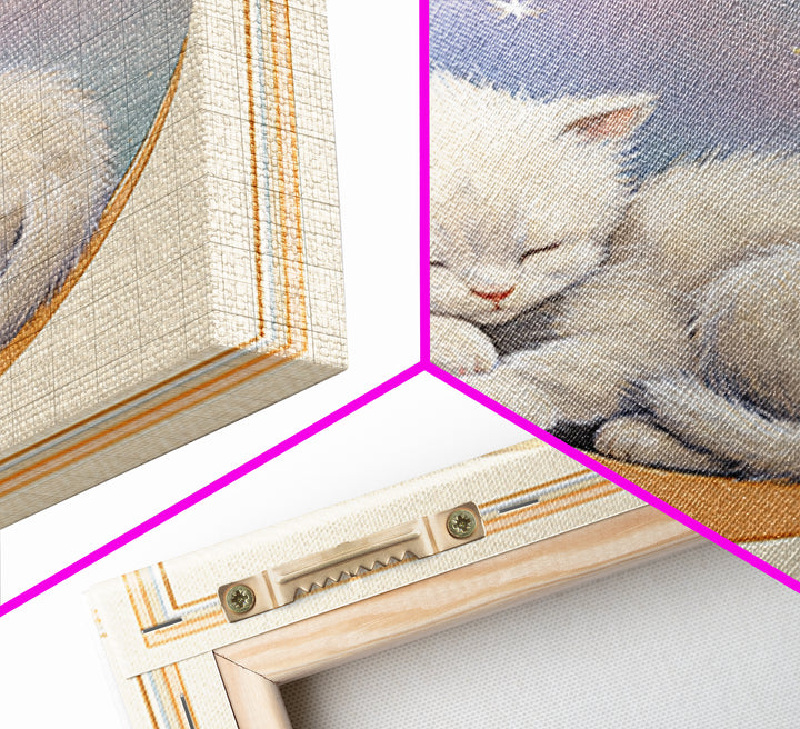 Sleeping Kitten on Crescent Moon Canvas Print, Nursery Decor, Contemporary Art, Nursery, Wall Decals, Nursery Wall Decor, NDE-1x1-89