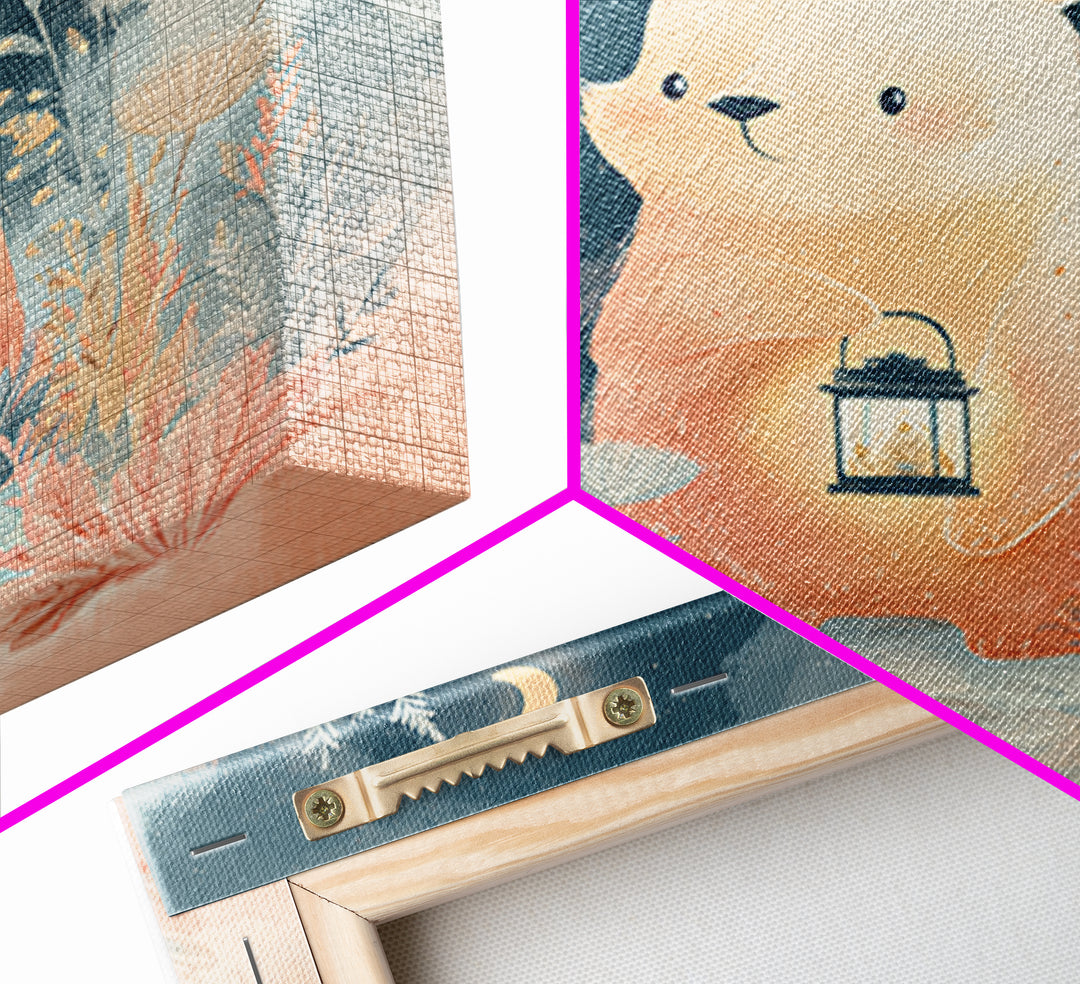 Storybook Bear with Little Lantern Canvas Print, Nursery Decor, Statement Artwork, Fine Art, Nursery, Printable Wall Art, NDE-1x1-9
