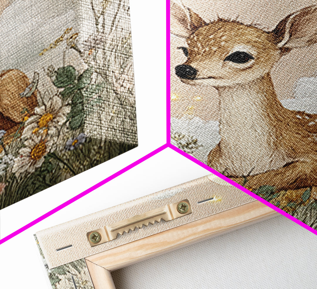 Baby Deer in Meadow with Fireflies Canvas Print, Nursery Decor, Modern Decor, Fine Art, Nursery, Wall Decor, Art Print, NDE-1x1-94