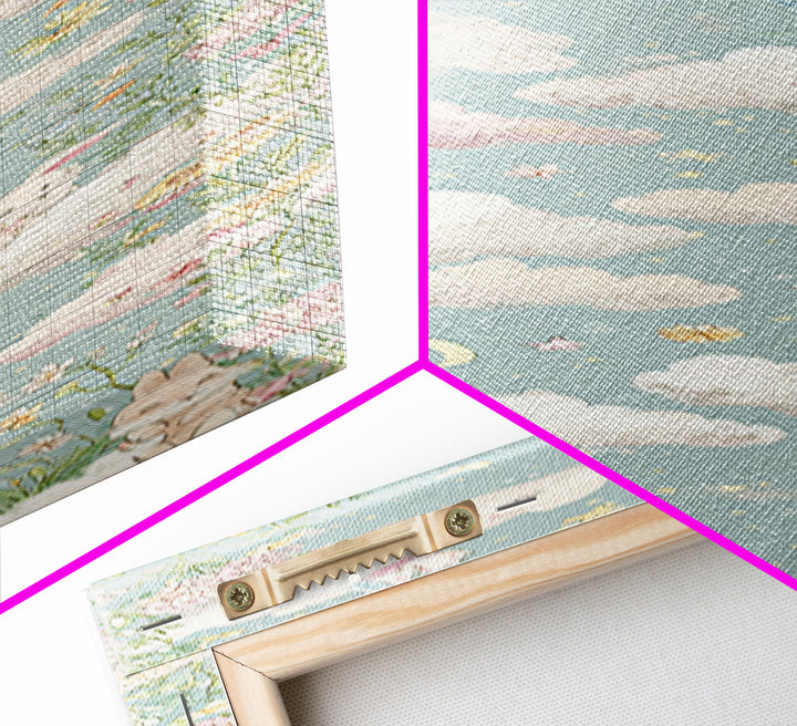 Pastel Butterfly and Wildflower Pattern Canvas Print, Nursery Decor, Nursery Wall Decals, Oil Painting, Nursery, NDE-1x3-100