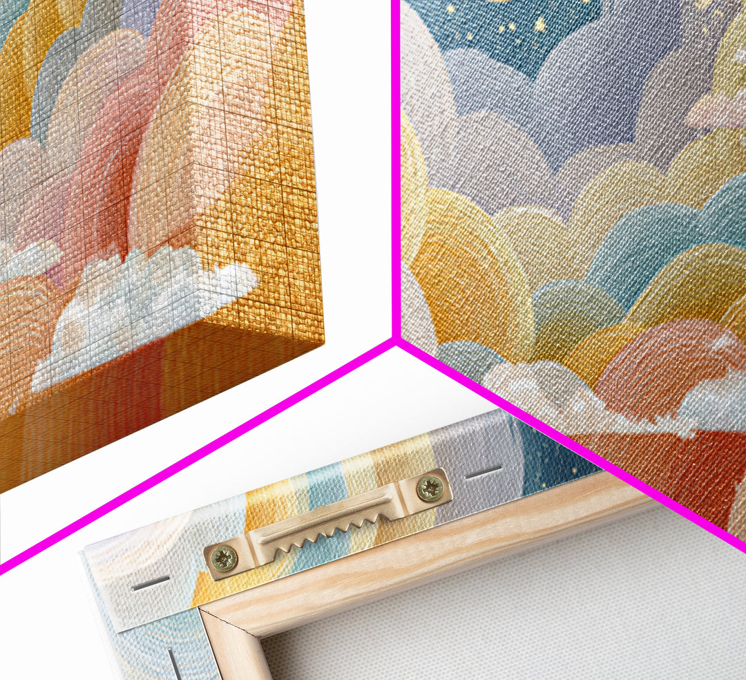 Pastel Rainbow with Soft Cloud Shapes Canvas Print, Nursery Decor, Nursery Wall Art, Fine Art, Nursery, Botanical Wall Art, NDE-2x1-21