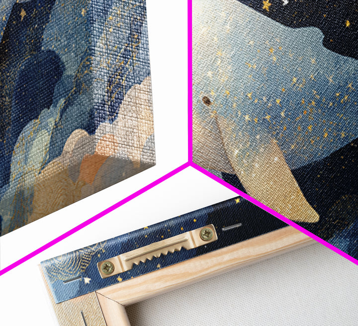Baby Whale Swimming Through Stars Framed Canvas Print, Nursery Decor, Contemporary Art, Fine Art, Nursery, Wall Decals, NDE-2x1-28