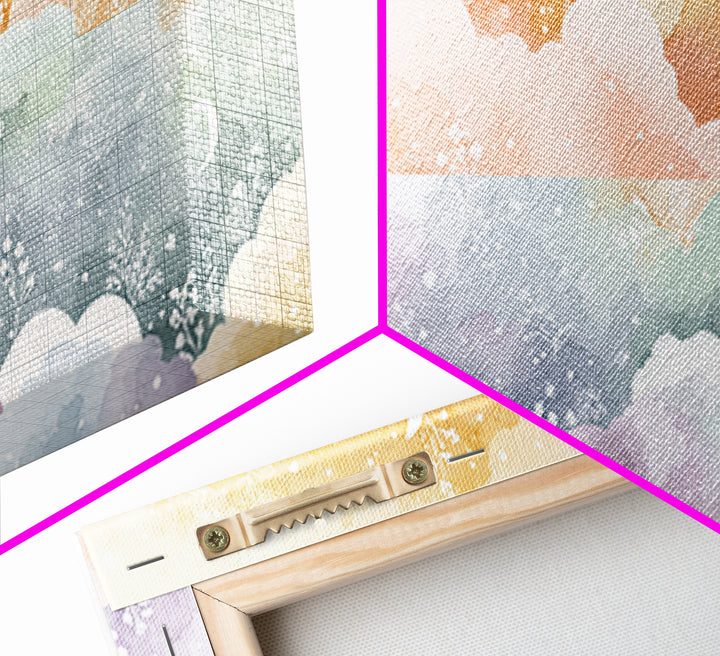 Pastel Rainbow with Soft Cloud Shapes Framed Canvas Print, Nursery Decor, Nursery Wall Decor, Nursery, Nursery Name Sign, NDE-2x1-45