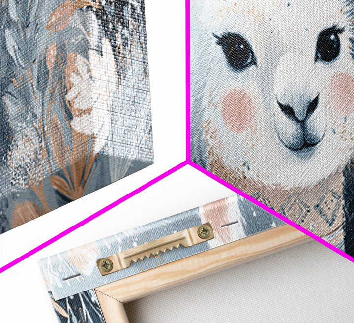 Cute Llama with Blanket Pattern Framed Canvas Print, Nursery Decor, Wall Decals, Abstract Art, Nursery, Girl Nursery Decor, NDE-2x1-65