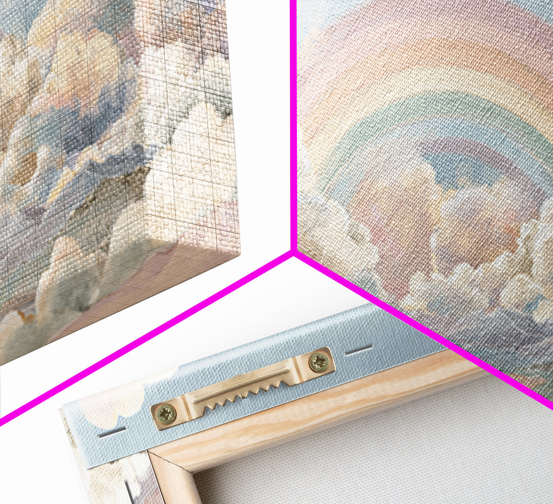 Pastel Rainbow with Soft Cloud Shapes Canvas Print, Nursery Decor, Floral Wall Art, Abstract Art, Nursery, Gallery Decor, NDE-2x1-69