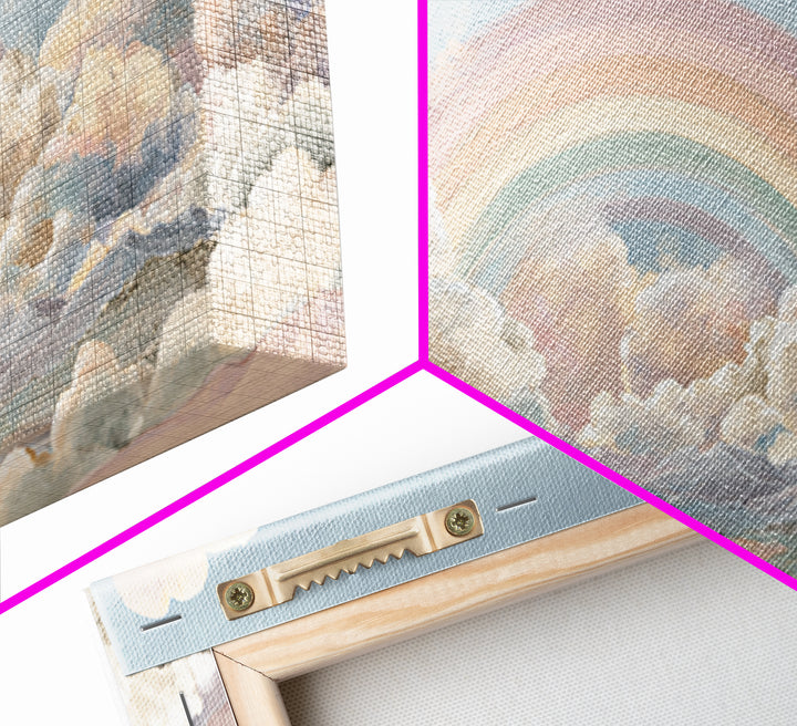 Pastel Rainbow with Soft Cloud Shapes Canvas Print, Nursery Decor, Floral Wall Art, Abstract Art, Nursery, Gallery Decor, NDE-2x1-69