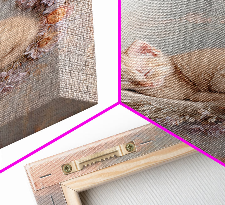 Sleeping Kitten on Crescent Moon Framed Canvas Print, Nursery Decor, Framed Wall Art, Fine Art, Nursery, Safari Nursery Decor, NDE-2x3-1