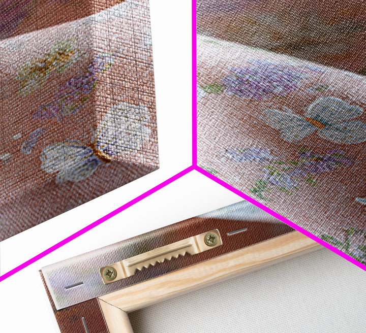 Pastel Butterfly and Wildflower Pattern Framed Canvas Print, Nursery Decor, Home Decor, Fine Art, Nursery, Nursery Art, NDE-2x3-48