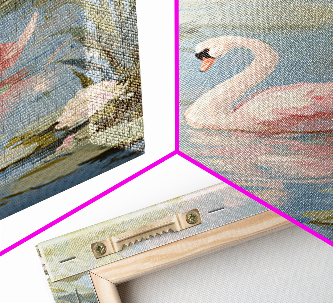 Pink Swan on Calm Pond Framed Canvas Print, Nursery Decor, Floral Wall Art, Fine Art, Nursery, Gallery Decor, Neutral Decor, NDE-2x3-69