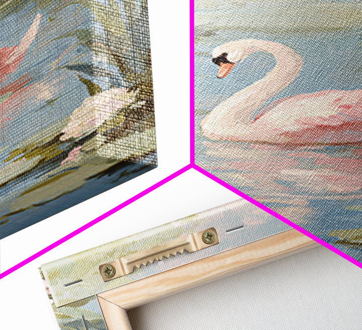 Pink Swan on Calm Pond Framed Canvas Print, Nursery Decor, Floral Wall Art, Fine Art, Nursery, Gallery Decor, Neutral Decor, NDE-2x3-69