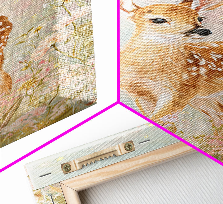Baby Deer in Meadow with Fireflies Framed Canvas Print, Nursery Decor, Wall Decal, Nursery, Wall Light, Girl Nursery Decor, NDE-2x3-78