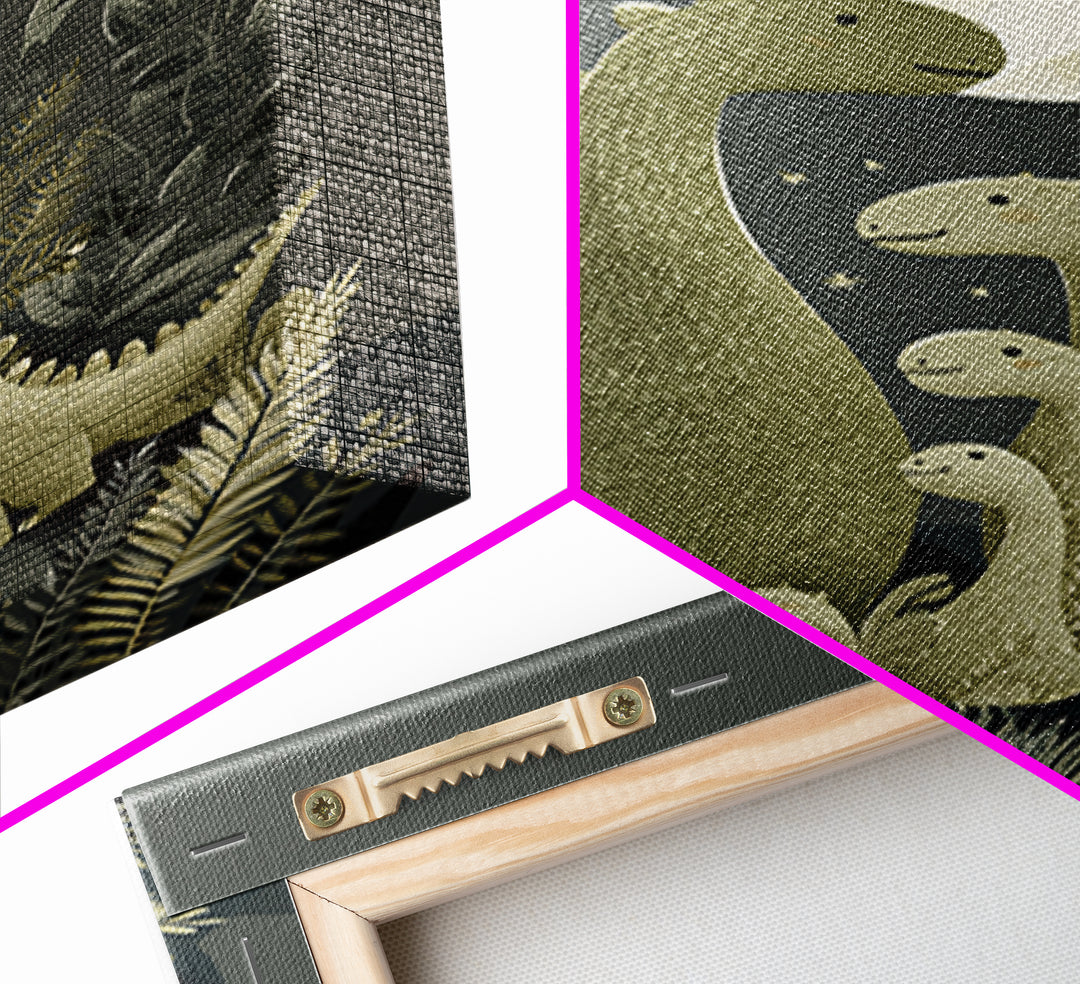 Gentle Dinosaur Family Framed Canvas Print, Nursery Decor, Nursery Wall Decals, Fine Art, Nursery, Textured Painting, NDE-2x3-87
