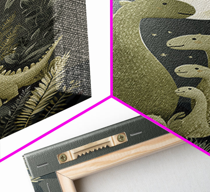 Gentle Dinosaur Family Framed Canvas Print, Nursery Decor, Nursery Wall Decals, Fine Art, Nursery, Textured Painting, NDE-2x3-87
