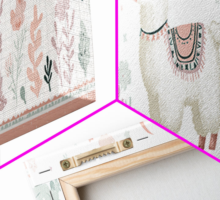 Cute Llama with Blanket Pattern Canvas Print, Nursery Decor, Playroom Decor, Nursery, Boy Nursery Decor, Gallery Decor, NDE-3x1-13
