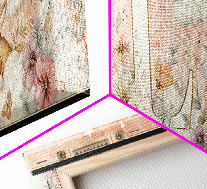 Soft Floral Initial Frame Without Letters Canvas Print, Nursery Decor, Woodland Nursery Decor, Nursery, Nursery Wall Decal, NDE-3x1-26