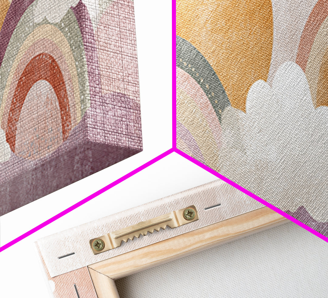 Neutral Boho Sun and Arch Shapes Framed Canvas Print, Nursery Decor, Framed Wall Art, Fine Art, Nursery, Safari Nursery Decor, NDE-3x1-51