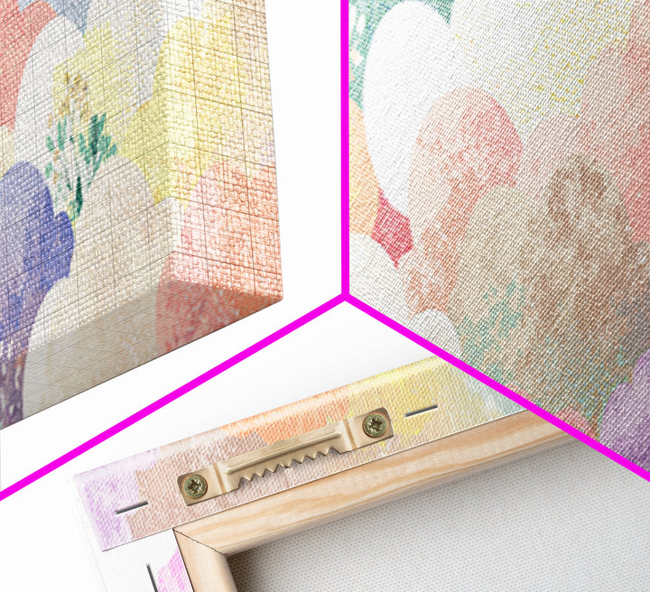 Pastel Rainbow with Soft Cloud Shapes Framed Canvas Print, Nursery Decor, Boho Decor, Fine Art, Nursery, Nursery Wall Art, NDE-3x1-89