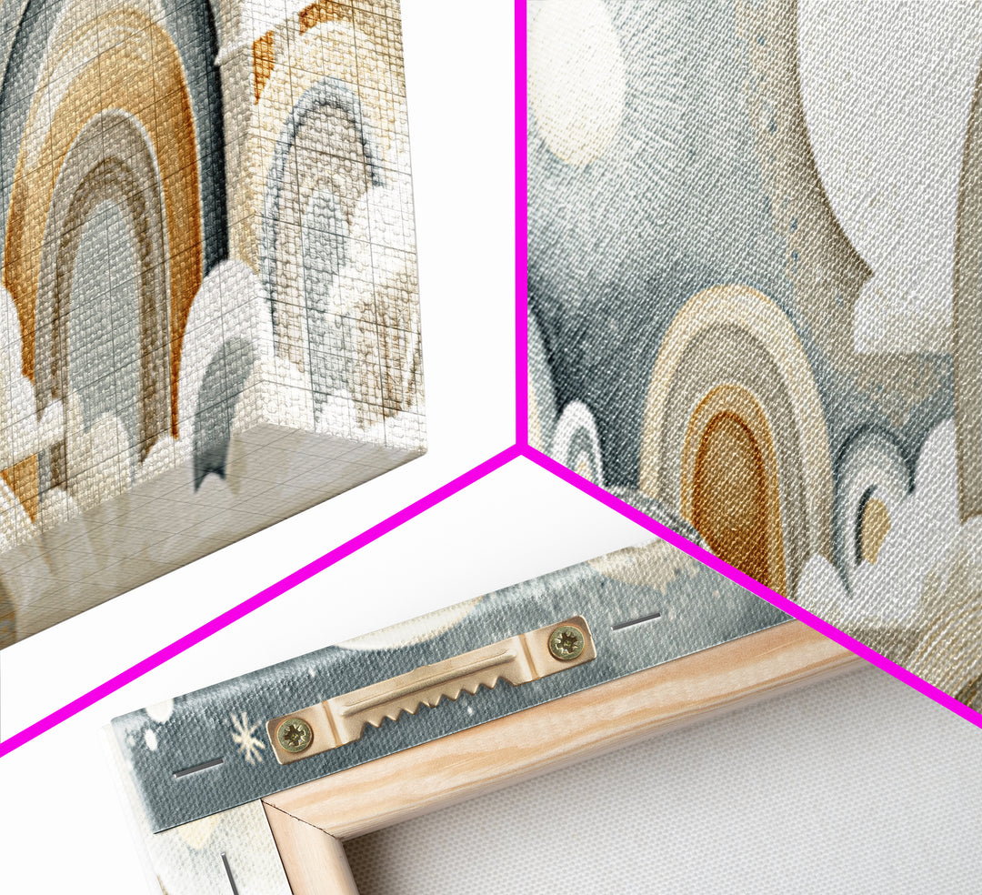 Neutral Boho Sun and Arch Shapes Framed Canvas Print, Nursery Decor, Framed Wall Art, Fine Art, Nursery, Safari Nursery Decor, NDE-3x1-99