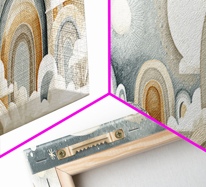 Neutral Boho Sun and Arch Shapes Framed Canvas Print, Nursery Decor, Framed Wall Art, Fine Art, Nursery, Safari Nursery Decor, NDE-3x1-99