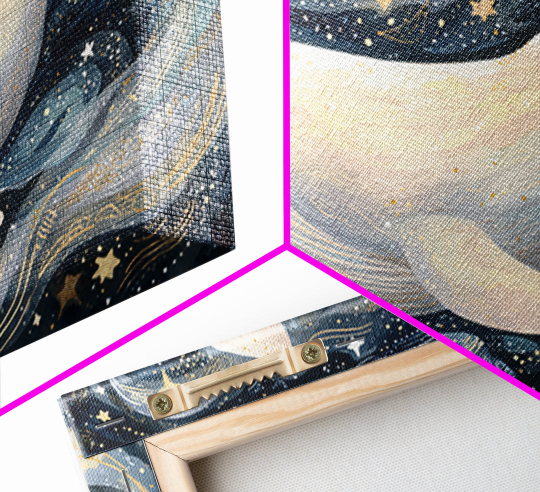 Baby Whale Swimming Through Stars Canvas Print, Nursery Decor, Wall Light, Fine Art, Nursery, Statement Artwork, Boho Decor, NDE-3x2-12