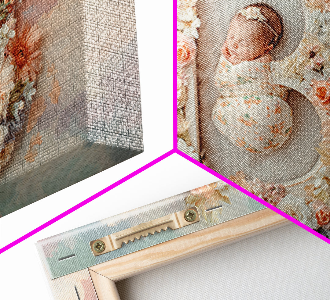 Soft Floral Initial Frame Without Letters Framed Canvas Print, Nursery Decor, Nursery Wall Decor, Oil Painting, Nursery, NDE-3x2-14