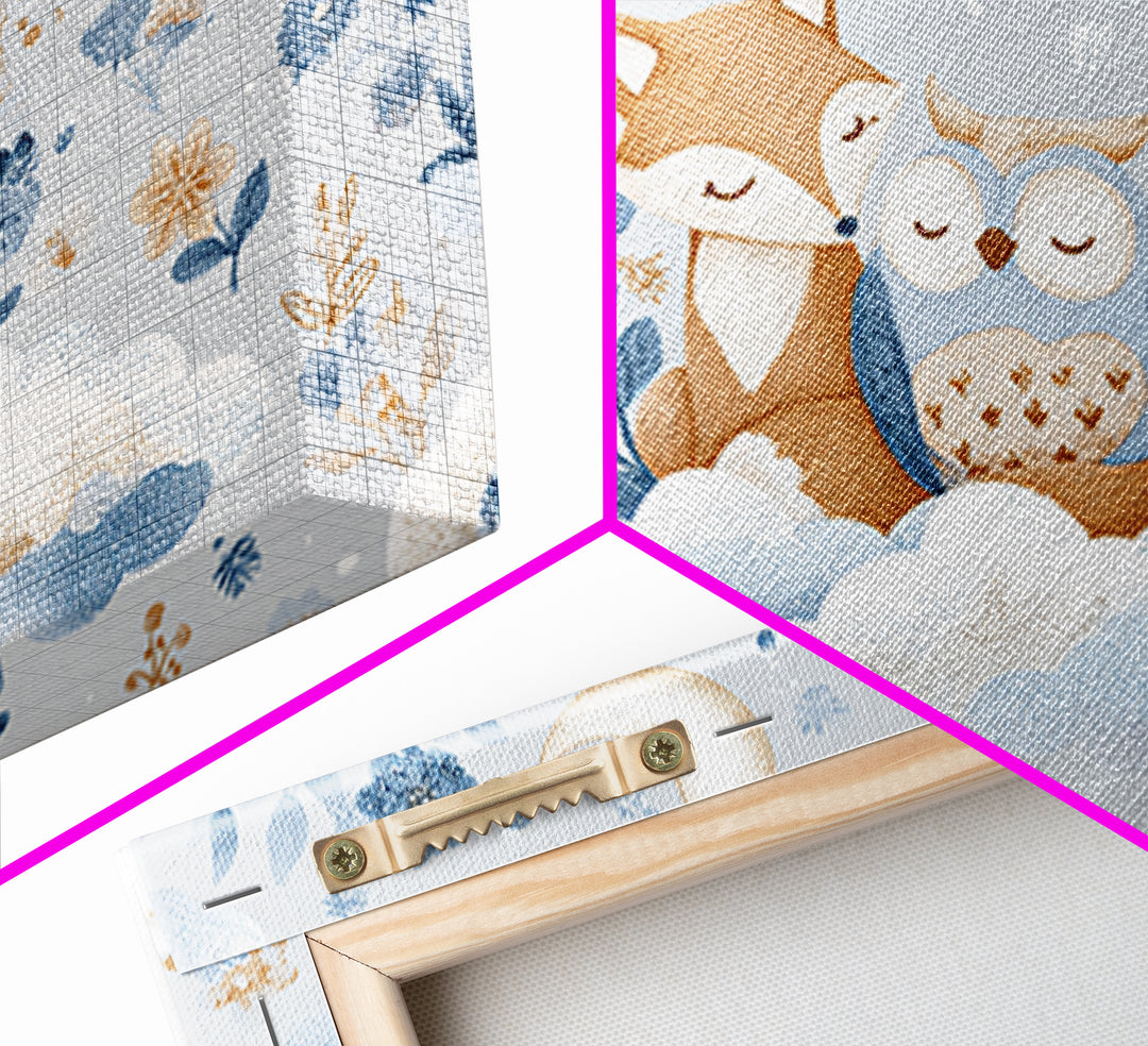 Fox and Owl Friends Framed Canvas Print, Nursery Decor, Nursery Art, Fine Art, Nursery, Kids Wall Art, Nursery Wall Decals, NDE-3x2-18