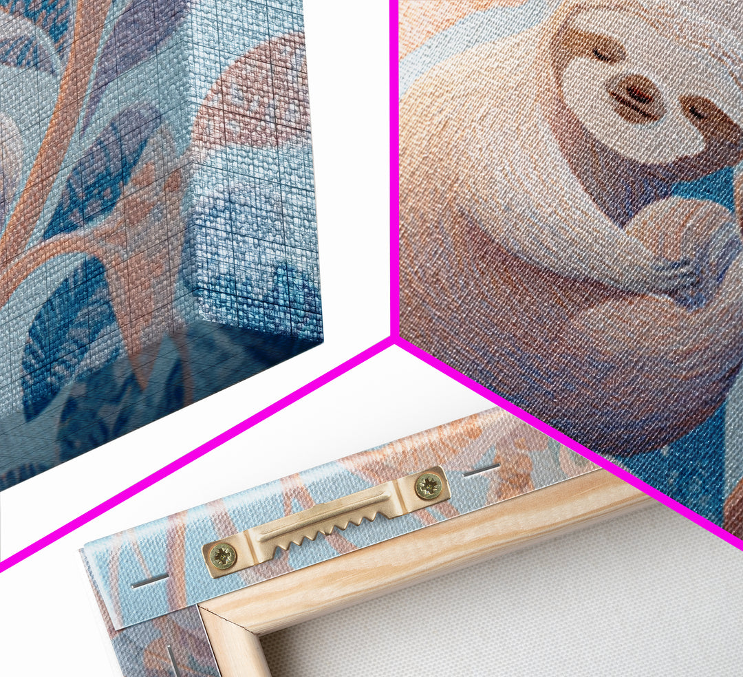 Sleepy Sloth Hanging from Branch Framed Canvas Print, Nursery Decor, Nursery Wall Decal, Watercolor Art, Nursery, NDE-3x2-82