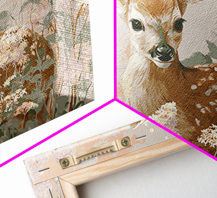 Baby Deer in Meadow with Fireflies Canvas Print, Nursery Decor, Nursery Wall Decals, Oil Painting, Nursery, Textured Painting, NDE-3x2-98