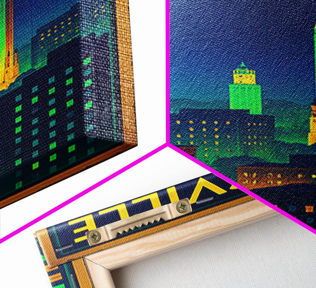 Gainesville Travel Poster, Canvas Print, Electric Night Poster Art, Gainesville Travel Art, Travel Wall Art, Watercolor Urban Skyline