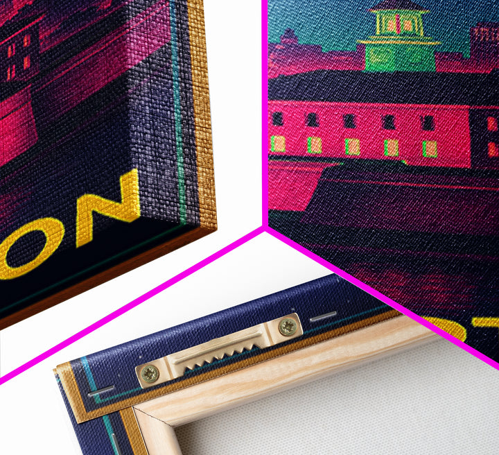 Hampton Virginia Travel Poster, Canvas Print, Retro Neon Travel Art, Hampton City Art, Travel Wall Art, Modern Wall Decor, Wall Art
