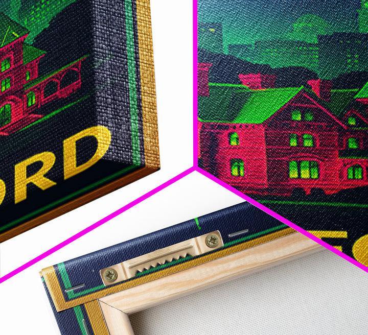 Hartford Connecticut Travel Poster, Canvas Print, Neon City Skyline Wall Art, Hartford Art Print, Wall Decor, Travel Art, Travel Print
