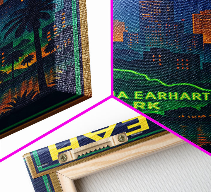Hialeah Travel Poster, Canvas Print, Retro Neon Travel Art, Hialeah Wall Art, Wall Art, Watercolor Urban Skyline, Travel Art Print