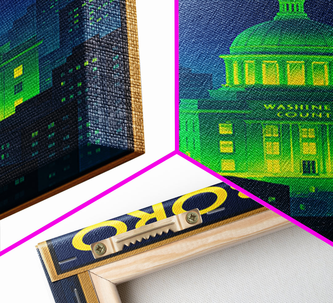 Hillsboro Travel Poster, Framed Canvas Print, Cyberpunk Style City Art, Hillsboro Travel Art, Vintage Travel Art, Fine Art Print