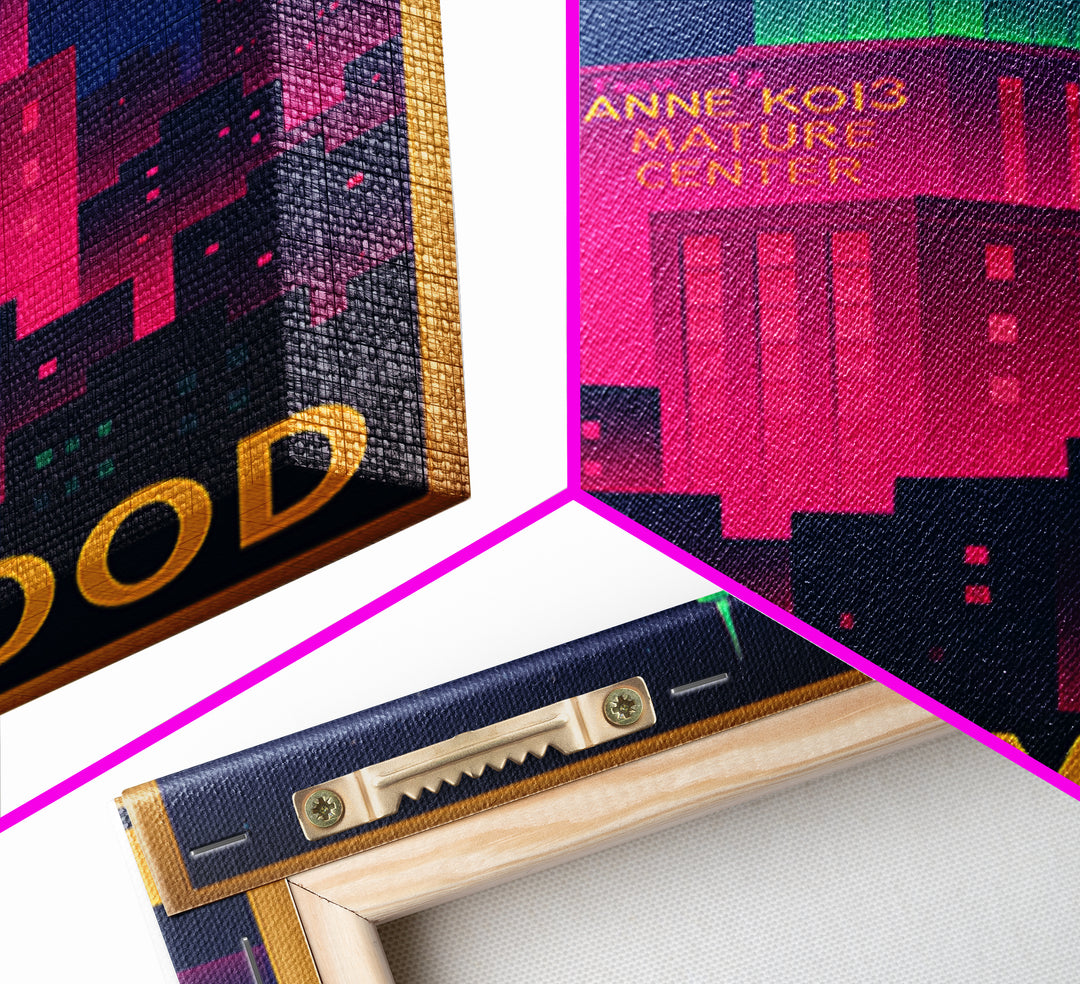 Hollywood Florida Travel Poster, Framed Canvas Print, Cyberpunk Style City Art, Hollywood Wall Art, Eclectic Wall Decor, Fine Art Print