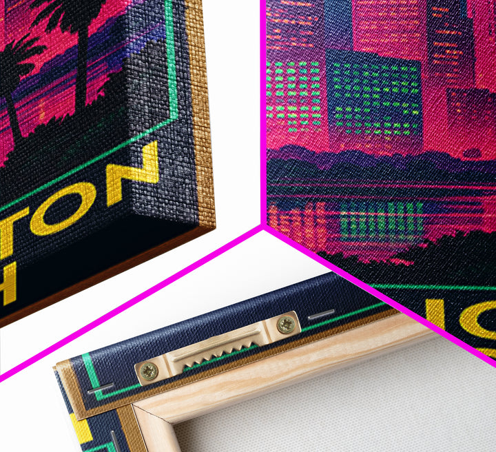 Huntington Beach California Travel Poster, Canvas Print, Electric Night Poster Art, Huntington Beach Travel Art, Office Decor