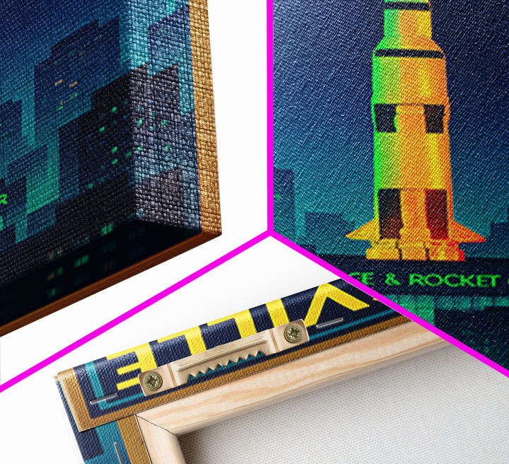 Huntsville Travel Poster, Framed Canvas Print, Cyberpunk Style City Art, Huntsville Art Print, Eclectic Wall Decor, City Travel Prints