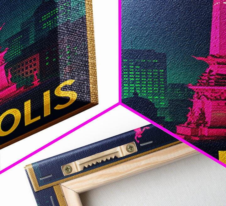 Indianapolis Indiana Travel Poster, Canvas Print, Neon Skyline Art Wall Art, Indianapolis Poster Print, Vintage Travel Print, City Art Print