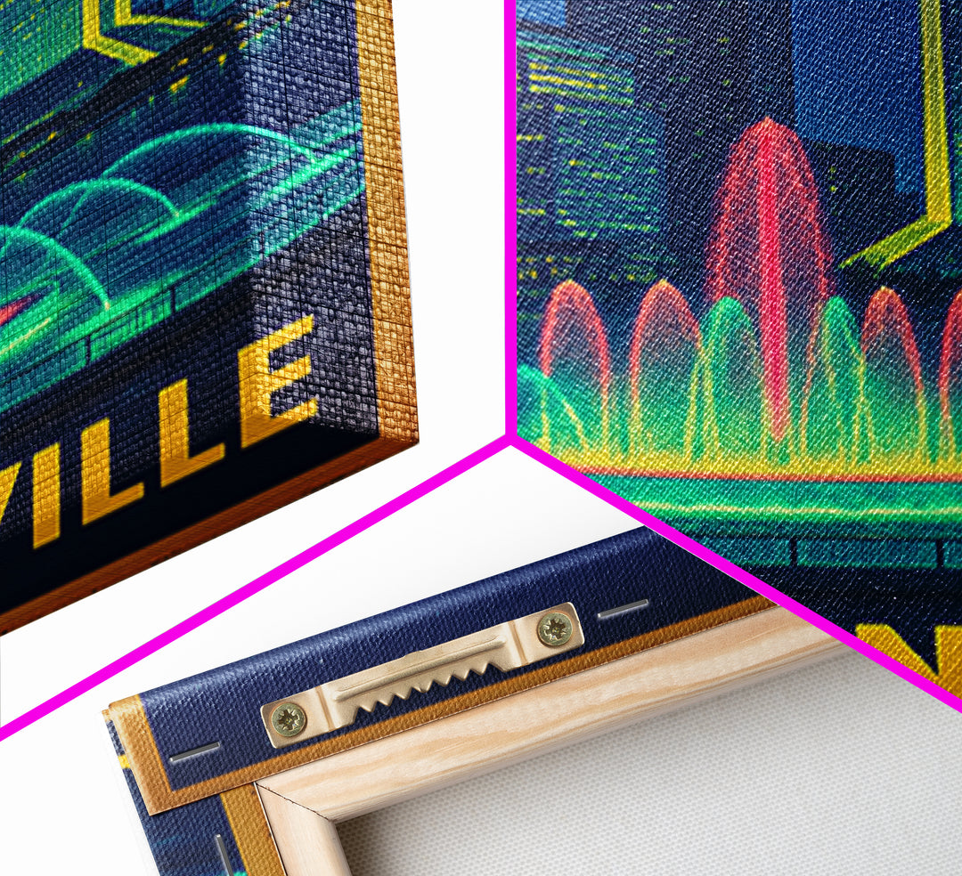 Jacksonville Florida Travel Poster, Canvas Print, Neon Skyline Art Wall Art, Jacksonville Poster Print, Vintage Travel Art, City Art Print