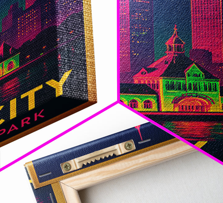Jersey City New Jersey Travel Poster, Framed Canvas Print, Retro Neon Travel Art, Jersey City City Art, Vintage Travel Art, City Art Print
