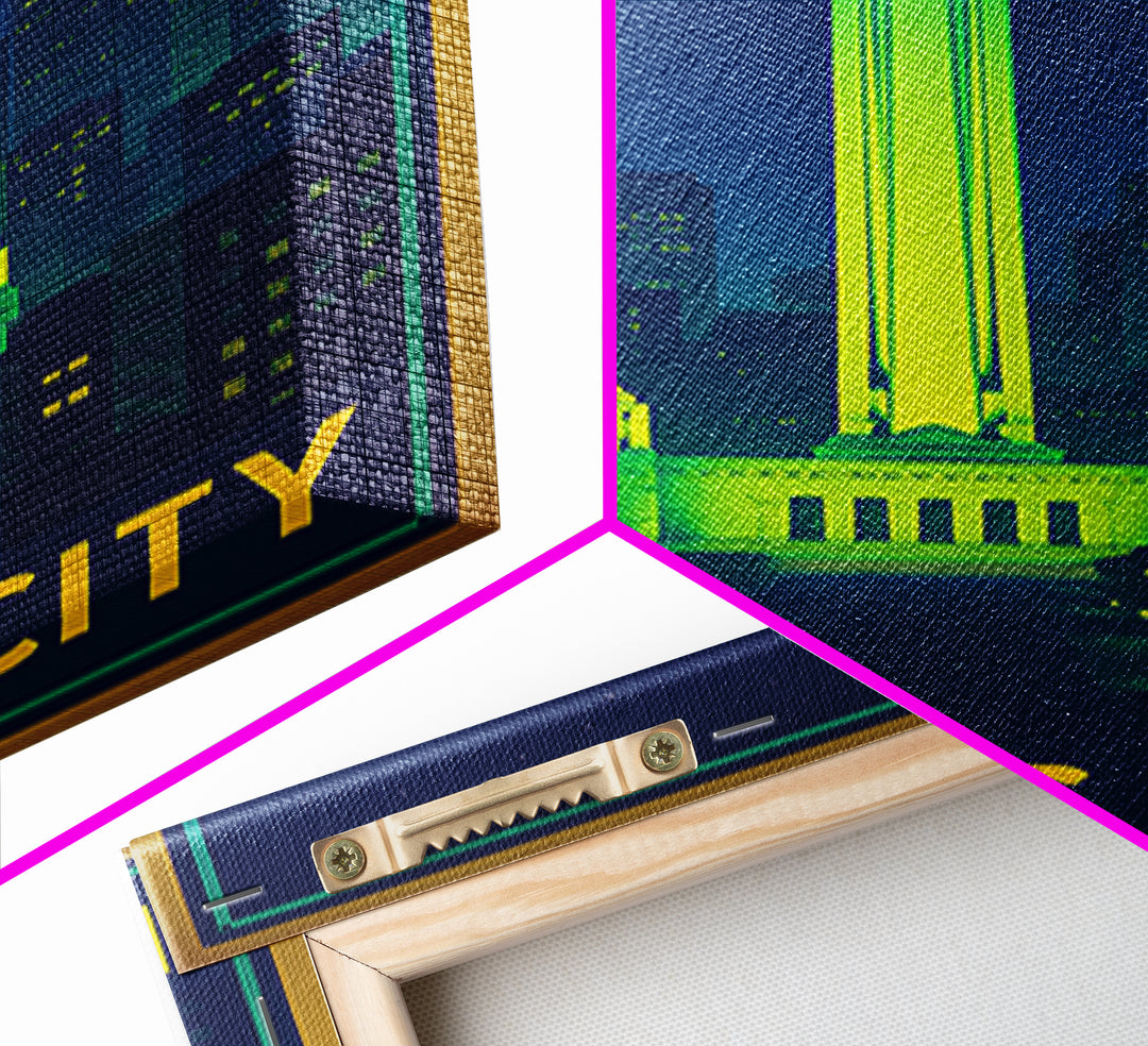Kansas City Missouri Travel Poster, Canvas Print, Neon Cityscape Wall Art, Kansas City Travel Art, Vintage Travel Art, Vintage City Poster