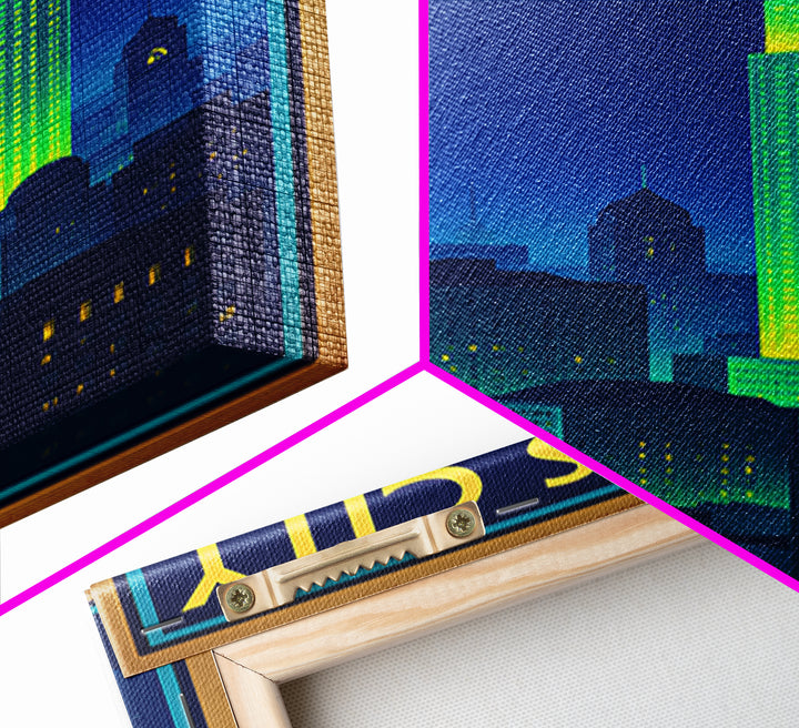 Kansas City Travel Poster, Canvas Print, Cyberpunk Style City Art, Kansas City Poster Print, City Travel Prints, Wanderlust Decor