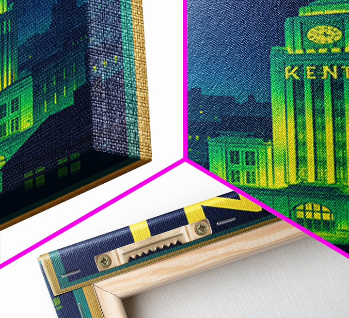 Kent Travel Poster, Canvas Print, Neon City Skyline Wall Art, Kent Poster Print, Retro Travel Print, Mid Century Wall Art, Home Office Decor